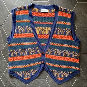 VTG 80s 90s Retro Knit Camel Animal and Geometric Pattern Sweater Vest
